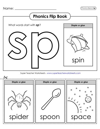 Cut and Glue Activities - Phonics Flip Book (Sp-) (Printable PDF Worksheet)