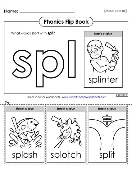 Cut-and-Glue Activities - Phonics Flip Book (Spl-) (Printable PDF Worksheet)