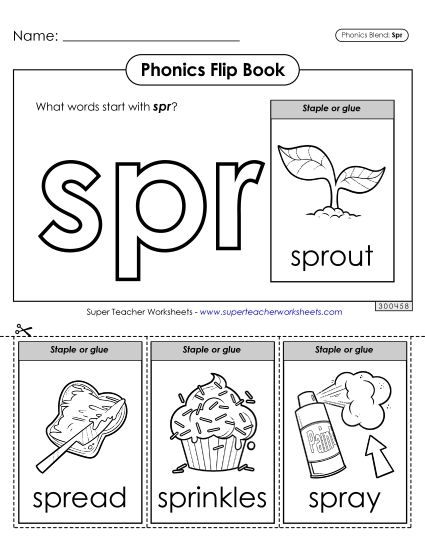 Cut and Glue Activities - Phonics Flip Book (Spr-) (Printable PDF Worksheet)