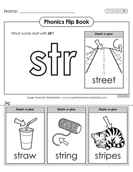 Cut-and-Glue Activities - Phonics Flip Book (Str-) (Printable PDF Worksheet)
