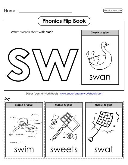 Cut and Glue Activities - Phonics Flip Book (Sw-) (Printable PDF Worksheet)