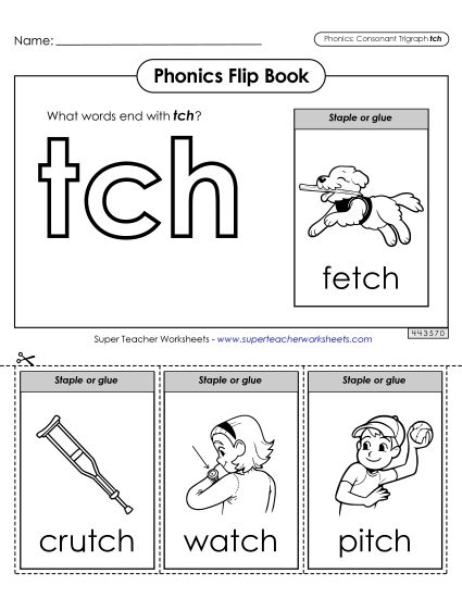 Cut-and-Glue Activities - Phonics Flip Book (-tch) (Printable PDF Worksheet)