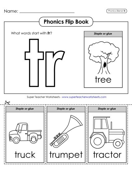 Cut and Glue Activities - Phonics Flip Book (Tr-) (Printable PDF Worksheet)