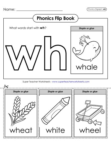 Cut and Glue Activities - Phonics Flip Book (WH) (Printable PDF Worksheet)