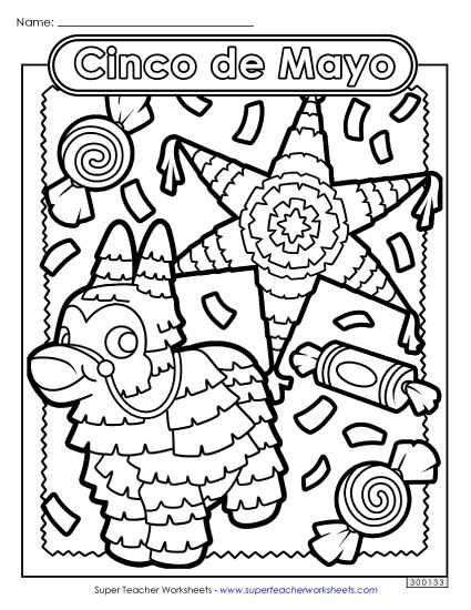 Coloring Pages - Piñatas & Candy Coloring Page (Printable PDF Worksheet)