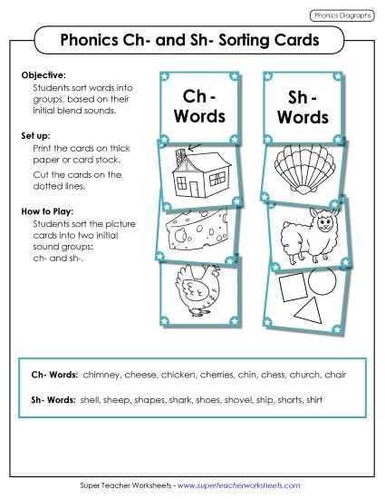 Picture Card Sort: Sh and Ch Words (Printable PDF Worksheet)