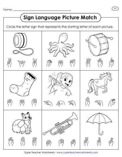 Letter Matching Worksheets - Picture-Sign Matching Worksheet 3 (Printable PDF Worksheet)