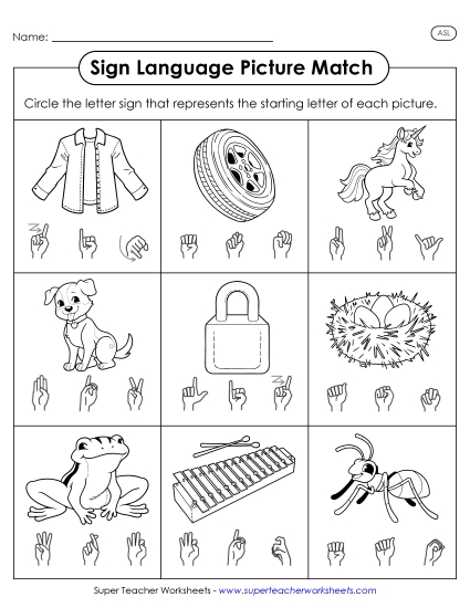 Letter Matching Worksheets - Picture-Sign Matching Worksheet 5 (Printable PDF Worksheet)