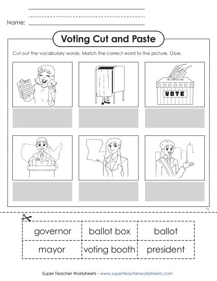 Worksheets - Picture to Word Matching (Cut & Paste) (Printable PDF Worksheet)