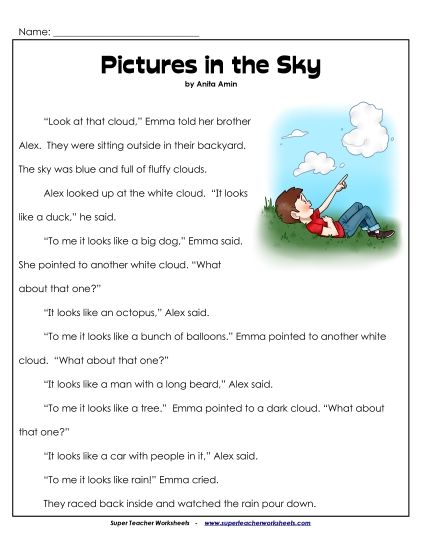 Fiction - Pictures in the Sky (Printable PDF Worksheet)