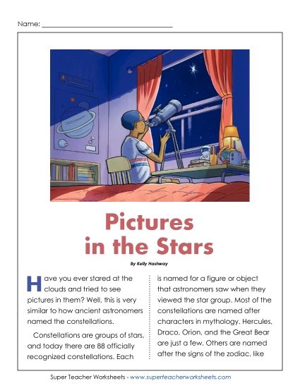 Nonfiction Articles - Pictures in the Stars (Printable PDF Worksheet)