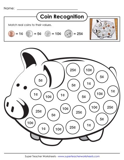 Pennies, Nickels, Dimes, Quarters - Piggy Bank: Sorting Real Coins (Printable PDF Worksheet)