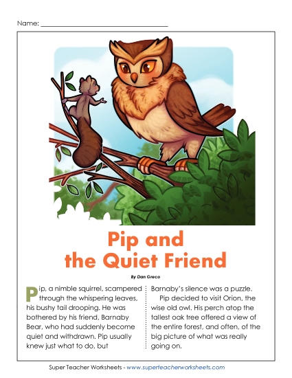 Reading Comprehension Passages - Pip and the Quiet Friend (Considering Other Perspectives) (Printable PDF Worksheet)