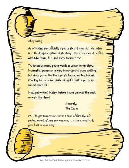 Writing Projects - Pirate Writing Project (Printable PDF Worksheet)