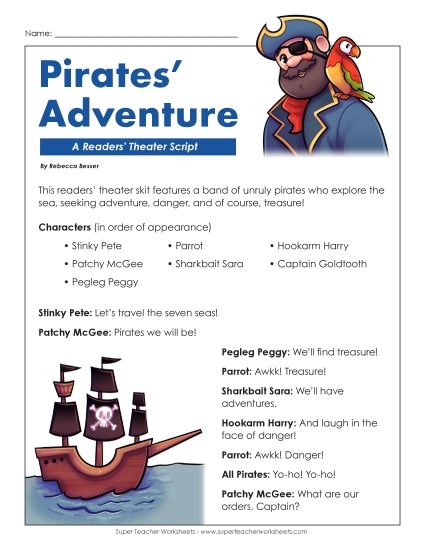 Fiction Stories - Pirates' Adventure (Readers' Theater) (Printable PDF Worksheet)