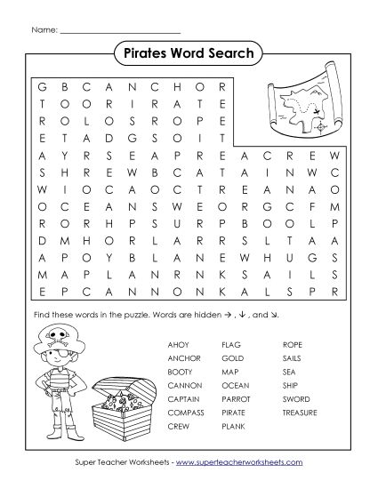 Intermediate (Grades 3-6) - Pirates (Printable PDF Worksheet)