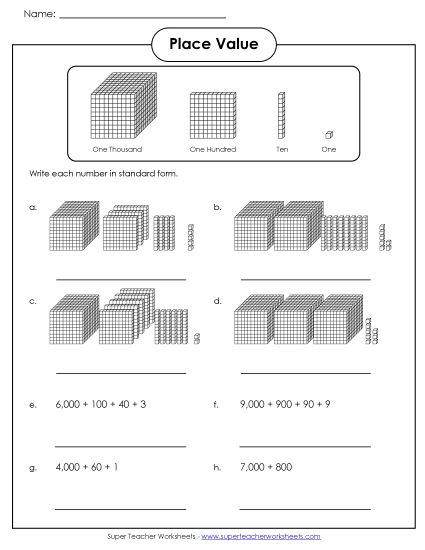 Place Value - Place Value (4-digit numbers) (Printable PDF Worksheet)