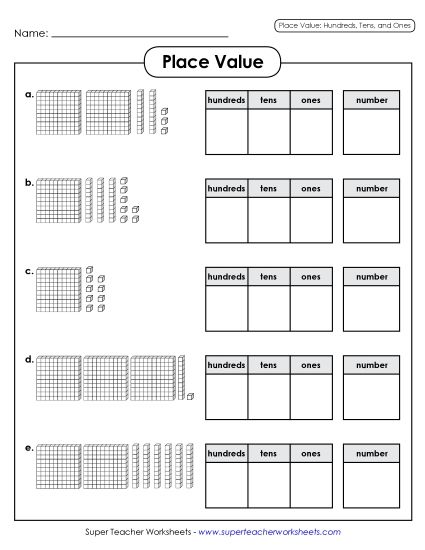 Place Value - Place Value Blocks: Hundreds, Tens, & Ones (Printable PDF Worksheet)