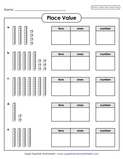 Place Value - Place Value Blocks: Tens & Ones (Printable PDF Worksheet)
