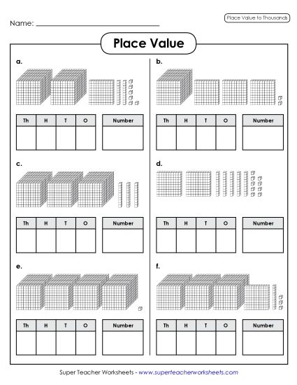 Place Value - Place Value Blocks: Thousands, Hundreds, Tens, & Ones (Printable PDF Worksheet)