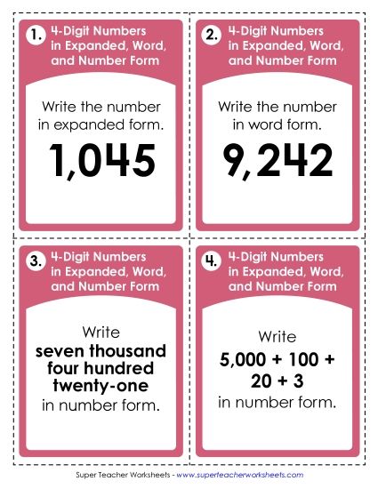 Place Value - Place Value: Converting 4-Digit Numbers Expanded, Word, and Number Form (Printable PDF Worksheet)