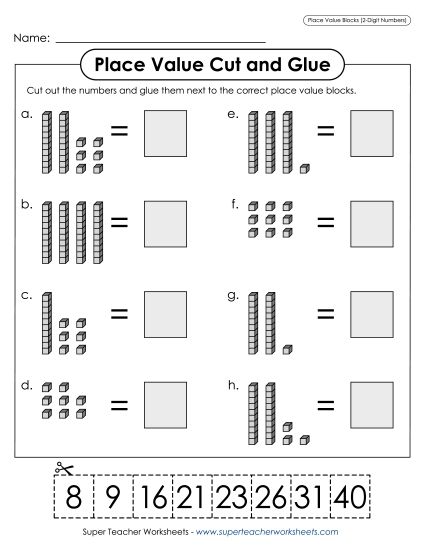 Place Value - Place Value Cut and Glue (2-Digit) (Printable PDF Worksheet)