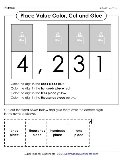 Place Value - Place Value Cut & Glue (4-Digits) (Printable PDF Worksheet)