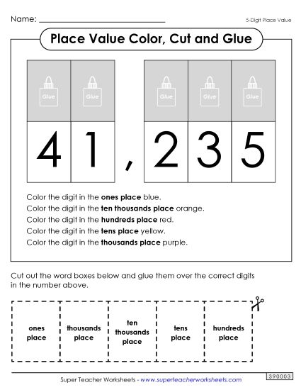 Place Value - Place Value Cut & Glue (5-Digit) (Printable PDF Worksheet)