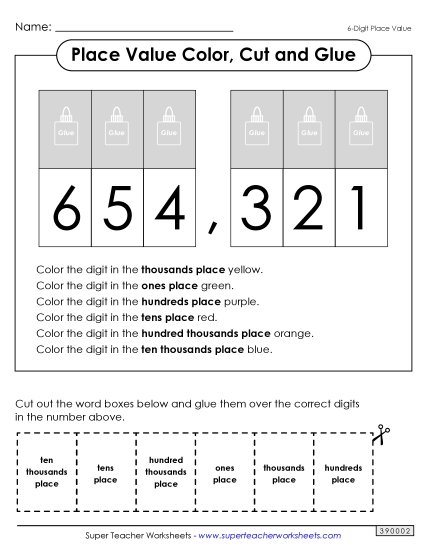 Place Value - Place Value Cut & Glue Activity (6-Digit Numbers) (Printable PDF Worksheet)