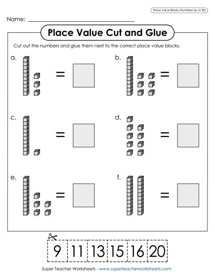 Place Value - Place Value Cut and Glue (Numbers Up to 20) (Printable PDF Worksheet)