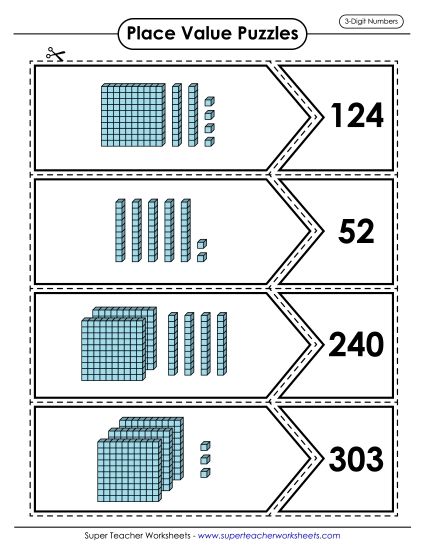 Place Value - Place Value Puzzle Match (3-Digit)  (Printable PDF Worksheet)