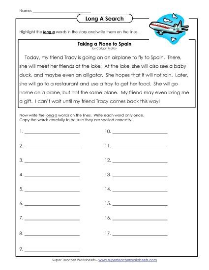 Worksheets - Plane to Spain (Advanced) (Printable PDF Worksheet)