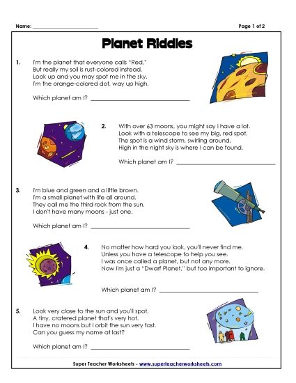 Worksheets (Level: Intermediate) - Planet Riddles (Printable PDF Worksheet)