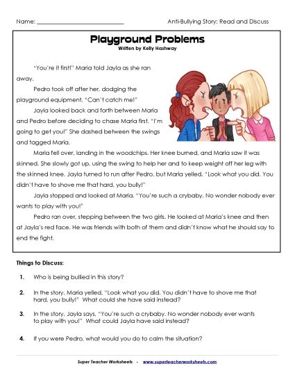 Read & Discuss Stories - Playground Problems (Printable PDF Worksheet)