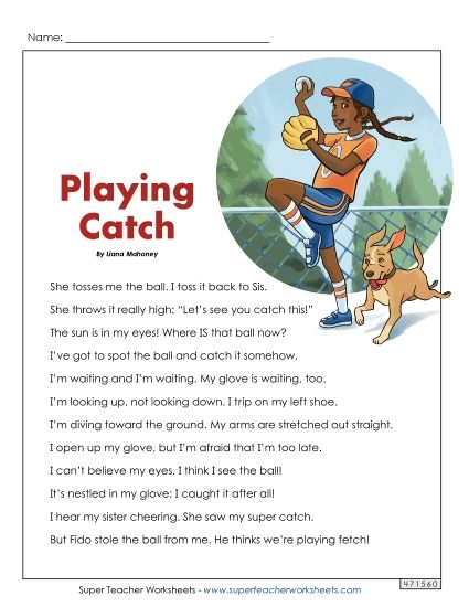 4th Grade Poems - Playing Catch (Printable PDF Worksheet)