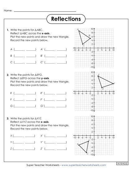 Reflections Only - Plotting Reflections on a Coordinate Plane (Printable PDF Worksheet)