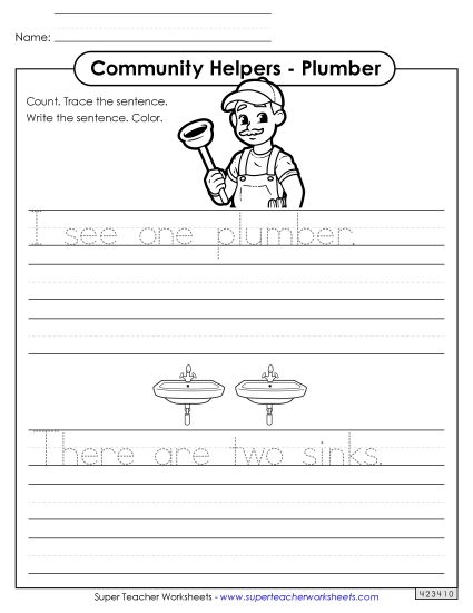 Trace & Write - Plumber (Trace & Write) (Printable PDF Worksheet)