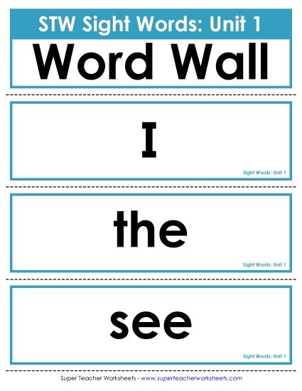 Reading Practice Tools - Pocket Chart or Word Wall (Unit 1) (Printable PDF Worksheet)
