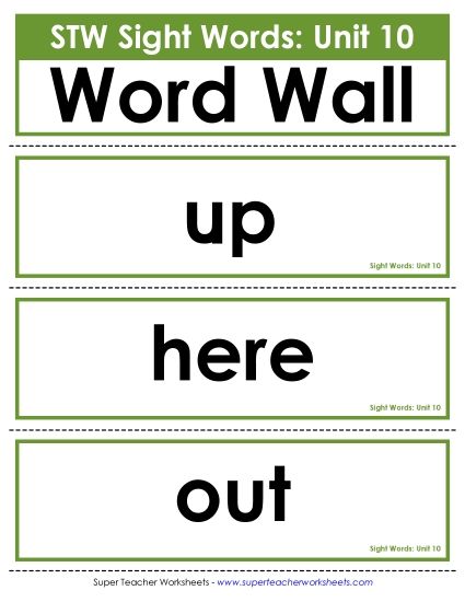 Reading Practice Tools - Pocket Chart or  Word Wall (Unit 10) (Printable PDF Worksheet)