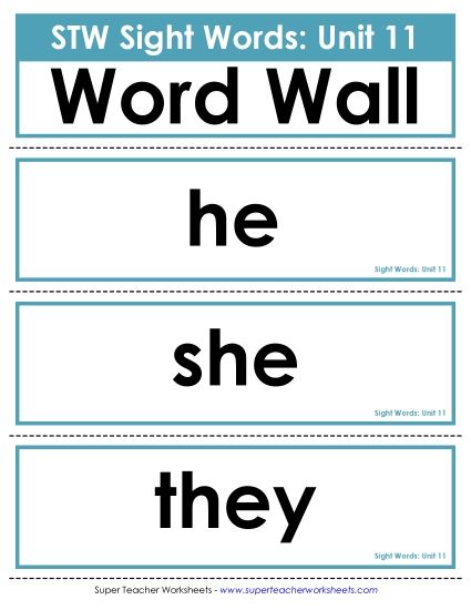 Reading Practice Tools - Pocket Chart or  Word Wall (Unit 11) (Printable PDF Worksheet)