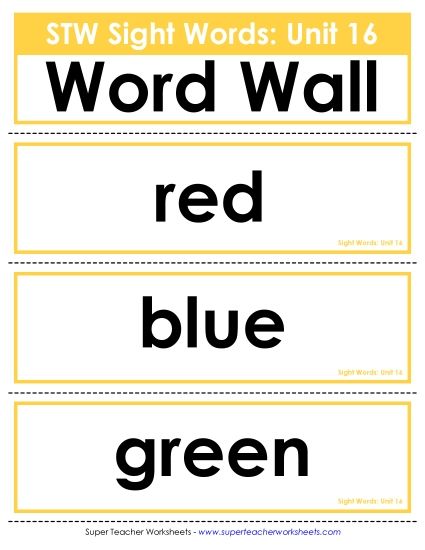 Reading Practice Tools - Pocket Chart or  Word Wall (Unit 16) (Printable PDF Worksheet)