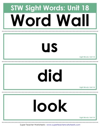 Reading Practice Tools - Pocket Chart or  Word Wall (Unit 18) (Printable PDF Worksheet)