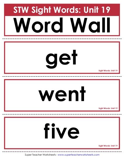 Reading Practice Tools - Pocket Chart or  Word Wall (Unit 19) (Printable PDF Worksheet)