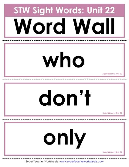 Reading Practice Tools - Pocket Chart or  Word Wall (Unit 22) (Printable PDF Worksheet)