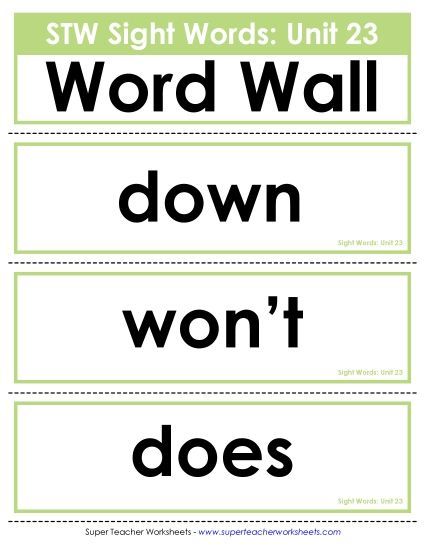 Reading Practice Tools - Pocket Chart or  Word Wall (Unit 23) (Printable PDF Worksheet)