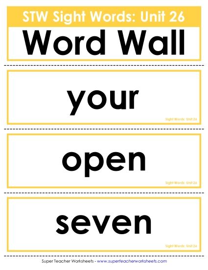 Reading Practice Tools - Pocket Chart or  Word Wall (Unit 26) (Printable PDF Worksheet)