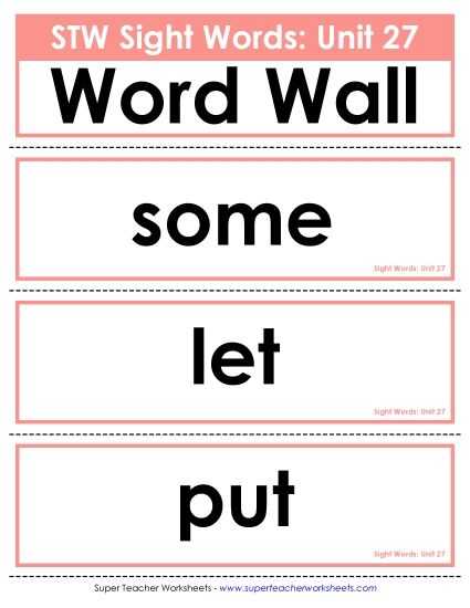 Reading Practice Tools - Pocket Chart or  Word Wall (Unit 27) (Printable PDF Worksheet)