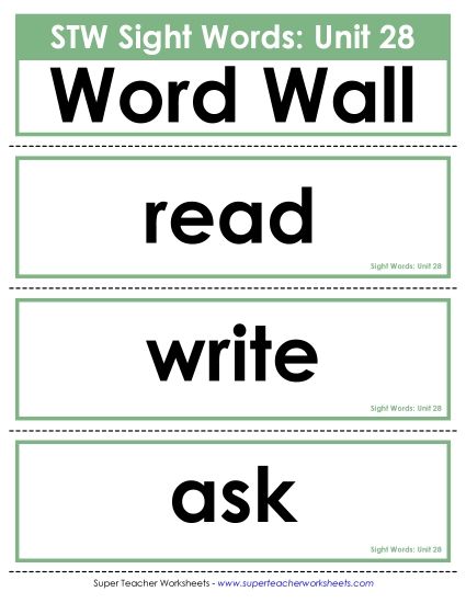 Reading Practice Tools - Pocket Chart or  Word Wall (Unit 28) (Printable PDF Worksheet)