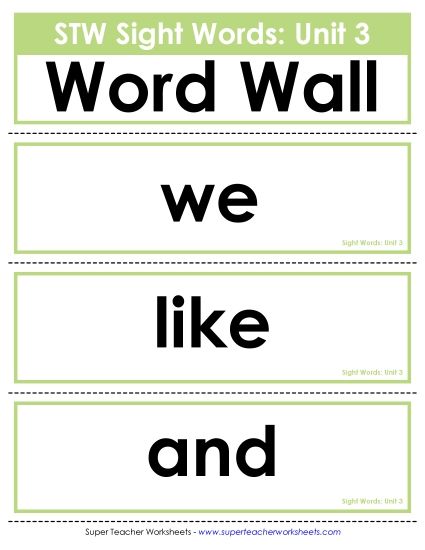 Reading Practice Tools - Pocket Chart or Word Wall (Unit 3) (Printable PDF Worksheet)