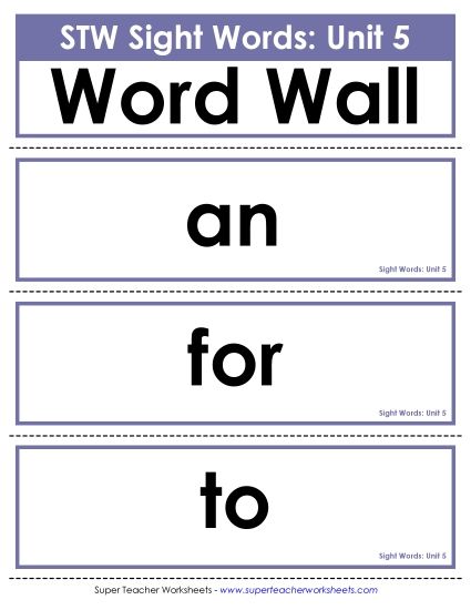 Reading Practice Tools - Pocket Chart or  Word Wall (Unit 5) (Printable PDF Worksheet)